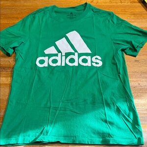 Adidas Men Medium Green White Logo Amplifier Short Sleeve Crew Neck Shirt